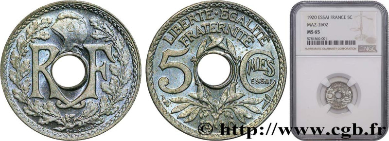 III REPUBLIC
Type : Essai de 5 centimes Lindauer, petit module 
Date : 1920 
Qua...