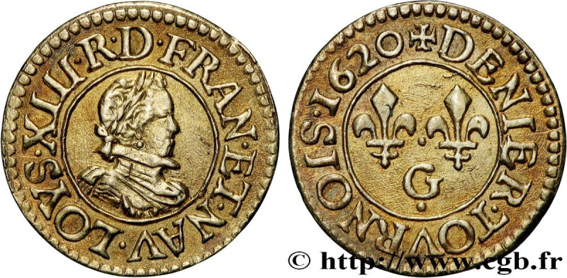 LOUIS XIII
Type : Denier tournois, type 1 de Poitiers, buste A, transformé en tr...