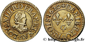 LOUIS XIII
Type : Denier tournois, type 1 de Poitiers, buste A, transformé en treizain de mariage 
Date : 1620 
Mint name / Town : Poitiers 
Quantity ...