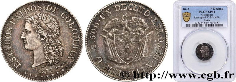 COLOMBIA - REPUBLIC OF COLOMBIA
Type : Essai de 1 Decimo par Auguste Barre 
Date...