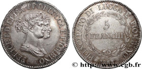 ITALY - PRINCIPALTY OF LUCCA AND PIOMBINO - FELIX BACCIOCHI AND ELISA BONAPARTE
Type : 5 franchi, grands bustes 
Date : 1808/7 
Date : 1808 
Mint name...