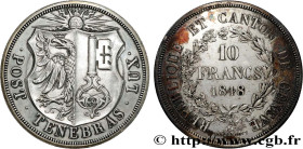 SWITZERLAND - REPUBLIC OF GENEVA
Type : 10 Francs 
Date : 1848 
Quantity minted : 385 
Metal : silver 
Diameter : 47,5  mm
Orientation dies : 6  h.
We...