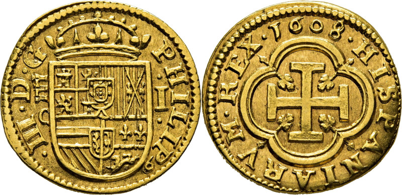 FELIPE III. Segovia. Escudo. 1608. C. Marcas de ensayador y ceca, en vertical, a...