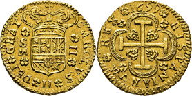 CARLOS II. Sevilla. 2 escudos. 16.99. Casi EBC+. Atractiva. Muy rara