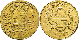 CARLOS II. Sevilla. 4 escudos. 16.99. EBC+ o con algún detalle casi SC-. Magnífica. Muy rara