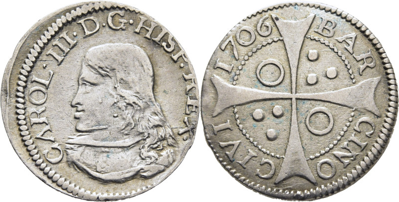 CARLOS III Archiduque. Barcelona. Croat. 1706. Anillos y roeles en reverso. Cy79...