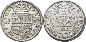 CARLOS III Archiduque. Barcelona. 2 reales. 1710. Prácticamente EBC+. Atractiva. Muy escasa