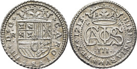 CARLOS III Archiduque. Barcelona. 2 reales. 1713. SC/SC-. Muy atractiva. Rara