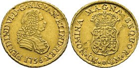 FERNANDO VI. Lima. 2 escudos. 1756. JM. EBC. Atractiva. Rarísima