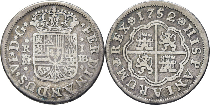 FERNANDO VI. Madrid. Real. 1752. JB. Cy10298. 2´8 g. Adherencias algo limpiadas....