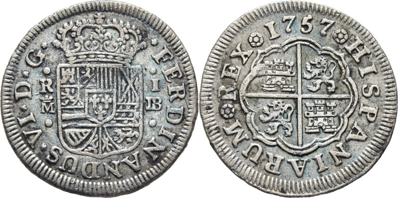 FERNANDO VI. Madrid. Real. 1757. JB. Cy10337. 2´9 g. Restos de adherencias y ver...