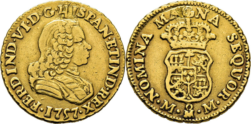 FERNANDO VI. Méjico. Escudo. 1757. MM. Cy10721. 3´3 g. Agujero toscamente tapado...