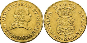 FERNANDO VI. Méjico. 2 escudos. 1756. El 6 algo dislocado. MM. Muy rara