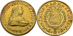 FERNANDO VI. Méjico. 8 escudos. 1748. MF. Mejor que EBC-/casi SC-. Atractiva. Rara