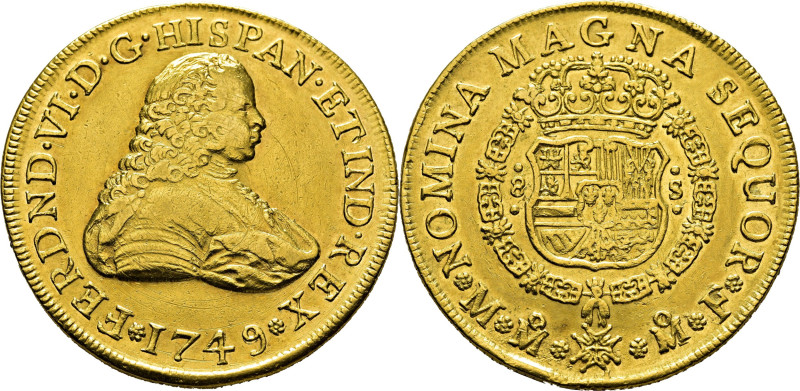 FERNANDO VI. Méjico. 8 escudos. 1749. Los dos últimos dígitos rectificados. MF. ...