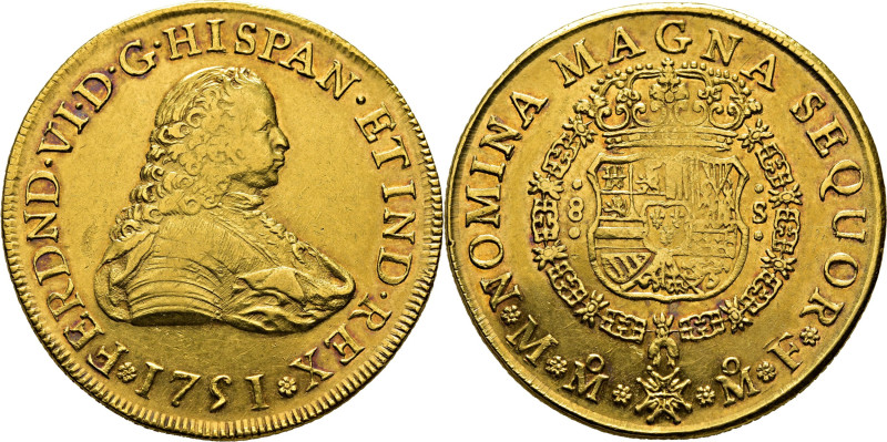 FERNANDO VI. Méjico. 8 escudos. 1751. MF. Cy10867. 26´9 g. Minúscula hoja tras e...