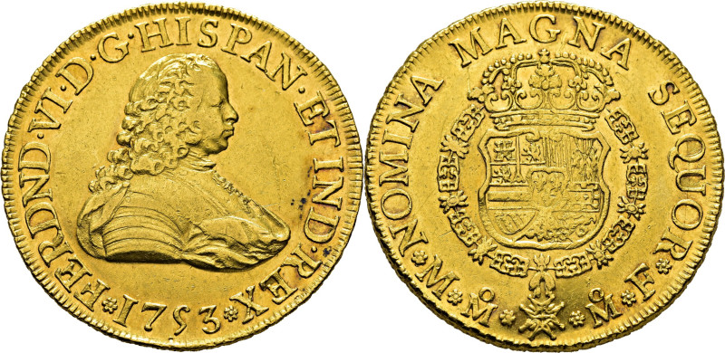 FERNANDO VI. Méjico. 8 escudos. 1753. MF. Cy10880. 27 g. Acuñación central algo ...