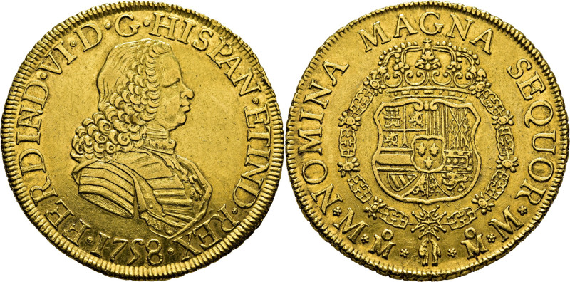 FERNANDO VI. Méjico. 8 escudos. 1758. MM. Cy10909. 26´9 g. Suaves finas rayitas ...