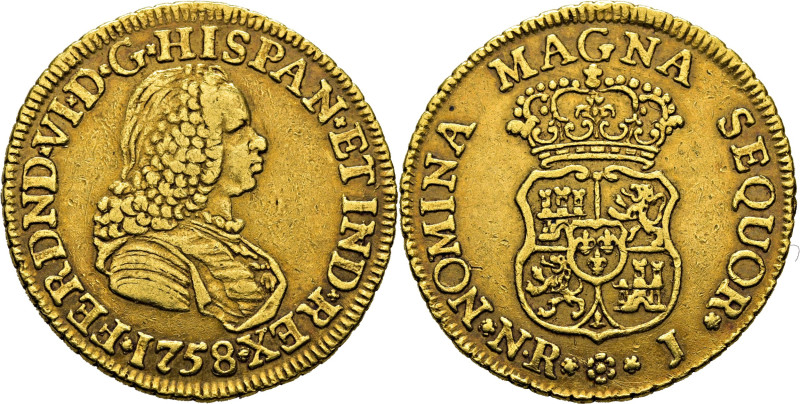FERNANDO VI. Nuevo Reino. 2 escudos. 1758. J. Cy10775. 6´7 g. MBC+, ínfimos rest...