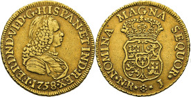 FERNANDO VI. Nuevo Reino. 2 escudos. 1758. J. Atractiva. Muy rara