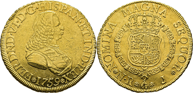 FERNANDO VI. Nuevo Reino. 8 escudos. 1759. J. Cy10918. 26´9 g. Marquitas, casi a...