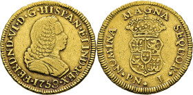 FERNANDO VI. Popayán. Escudo. 1759. J. Muy escasa