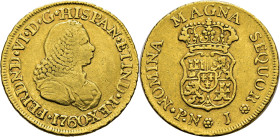 FERNANDO VI. Popayán. 2 escudos. 1760. J. Rara