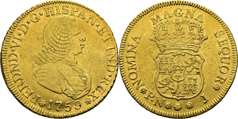 FERNANDO VI. Popayán. 4 escudos. 1759. J. Cy10836. 13´3 g. Marquitas, casi abund...