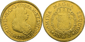 FERNANDO VI. Popayán. 8 escudos. 1758. J. Atractiva. Rara