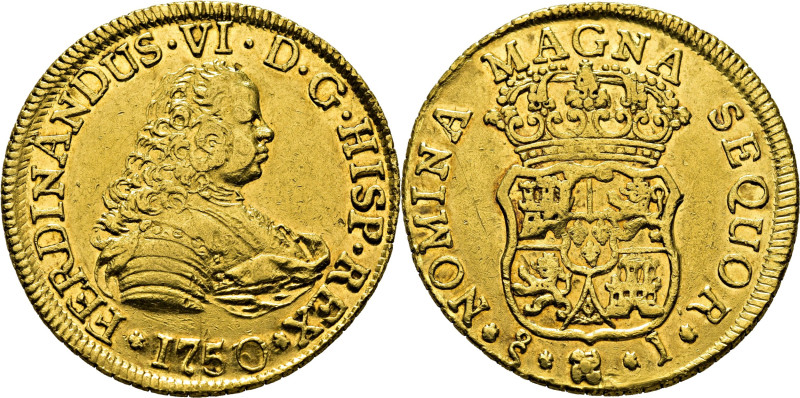 FERNANDO VI. Santiago. 4 escudos. 1750 sobre 3. J. Cy10800 vte. por corrección d...