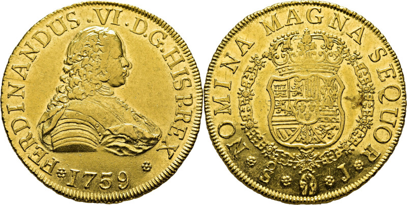 FERNANDO VI. Santiago. 8 escudos. 1759. J. Cy10921. 27 g. Leve repinte de la car...