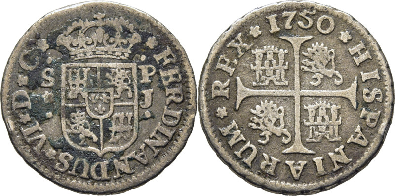 FERNANDO VI. Sevilla. 1/2 real. 1750. PJ. Cy10172. 1´3 g. Concreciones limpiadas...