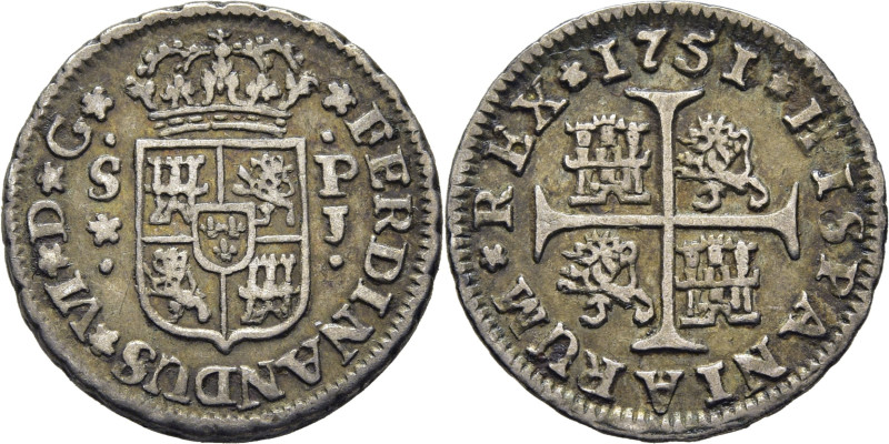 FERNANDO VI. Sevilla. 1/2 real. 1751. PJ. Cy10179. 1´5 g. Casi MBC+. Tono. Atrac...