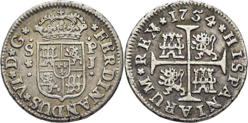 FERNANDO VI. Sevilla. 1/2 real. 1754. PJ. Cy10201. 1´3 g. Leves concreciones lim...