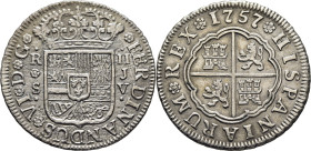 FERNANDO VI. Sevilla. 2 reales. 1757. JV. EBC-