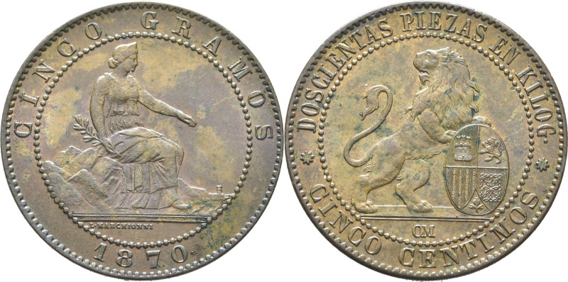 GOBIERNO PROVISIONAL. Barcelona. 5 céntimos. 1870. OM. Cy17414. Alguna ínfima y ...