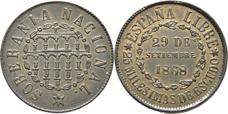 GOBIERNO PROVISIONAL. Segovia. 25 milésimas de escudo. 1868. Cy17411. Campo prob...