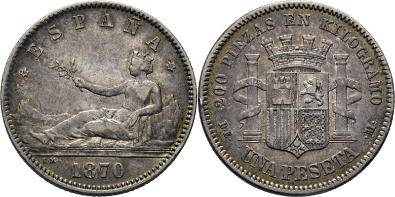 I REPÚBLICA. Madrid. 1 peseta. 1870*7-3. DEM. Cy17425. Finas rayitas en campo de...