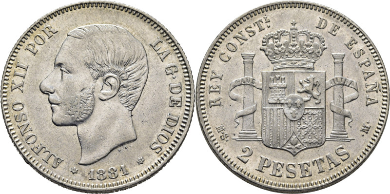 ALFONSO XII. Madrid. 2 pesetas. 1881*18-81. MSM. Cy17497. Leves marquitas. Acuña...