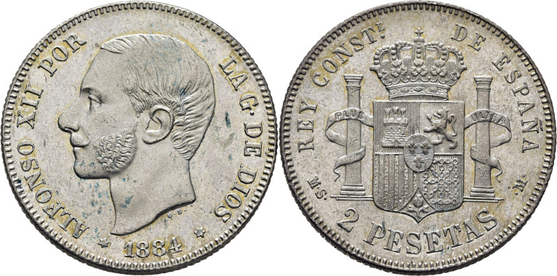 ALFONSO XII. Madrid. 2 pesetas. 1884*18-84. MSM. Cy17502. Leves cocas de metal. ...