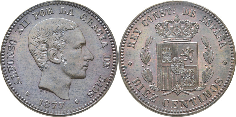 ALFONSO XII. Madrid. 10 céntimos. 1877. Prueba sin OM. Cy17480 (6.000€). Ínfimas...