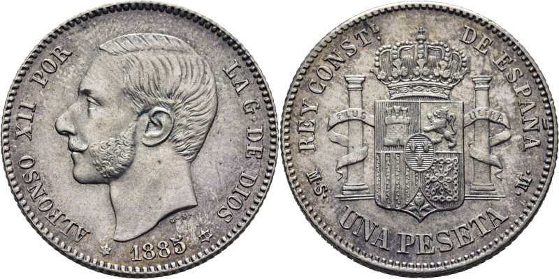 ALFONSO XII. Madrid. 1 peseta. 1885*18-86. MSM. Cy17495. Levísimas motitas de ve...