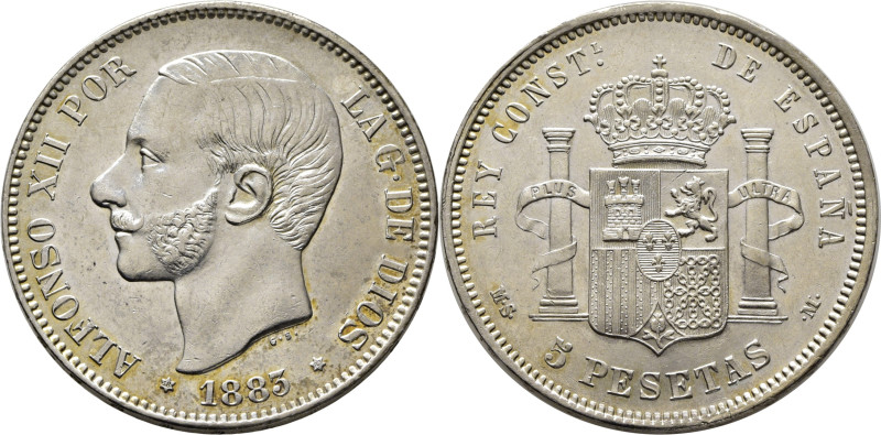 ALFONSO XII. Madrid. 5 pesetas. 1883*18-83. MSM. Cy17513. Acuñación ligeramente ...