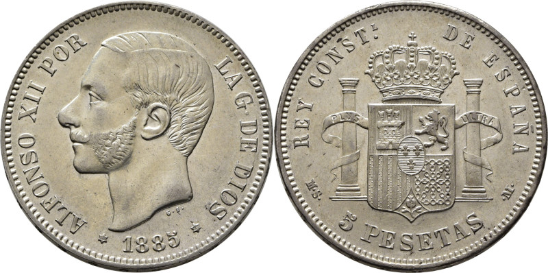 ALFONSO XII. Madrid. 5 pesetas. 1885*18-85. MSM. Cy17516. Acuñación ligeramente ...