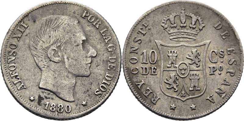 ALFONSO XII. Manila. 10 centavos. 1880. Cy17541. Rayitas en anverso. Alguna conc...