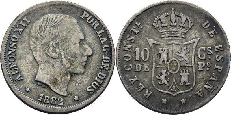 ALFONSO XII. Manila. 10 centavos. 1882. Cy17543. Leves restos de verdín. MBC-. T...