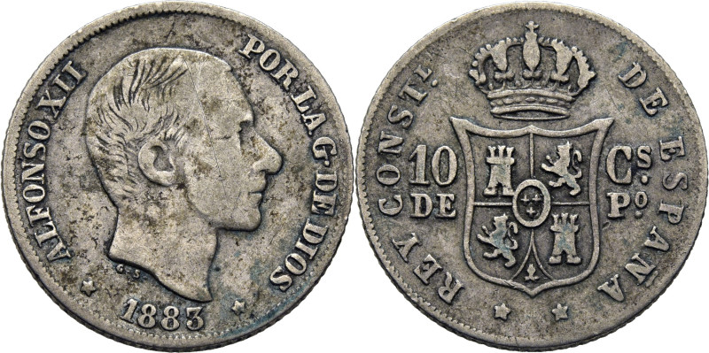 ALFONSO XII. Manila. 10 centavos. 1883. Cy17544. Leves restos de verdín. BC+/MBC...