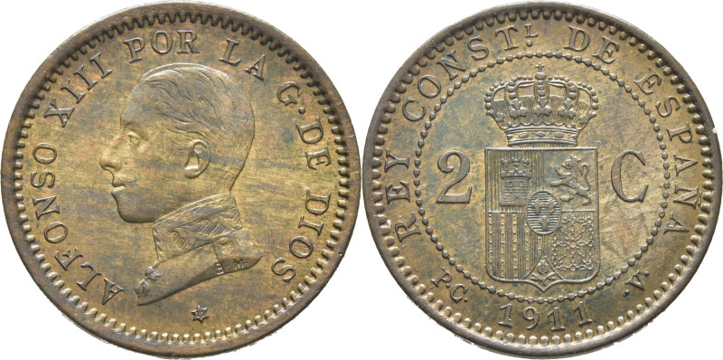 ALFONSO XIII. Madrid. 2 céntimos. 1911*11. PCV. Cy17581. SC, gran parte de su br...