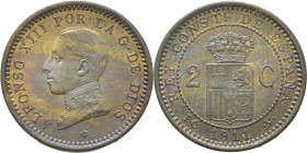 ALFONSO XIII. Madrid. 2 céntimos. 1911*19. PCV. SC/SC-. Muy rara