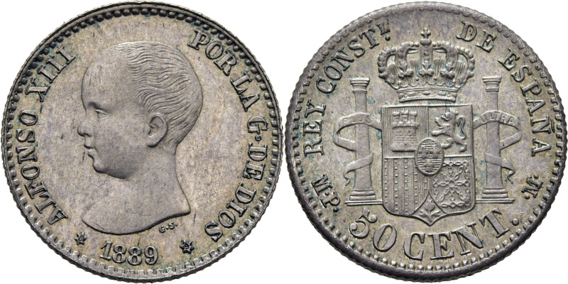 ALFONSO XIII. Madrid. 50 céntimos. 1889*8-9. MPM. Cy17593. Alguna motita de verd...